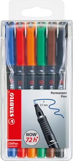 STABILO-OHPen-universal-permanent-6-Pack-marcatore-permanente-Tipo-di-punta-Nero-Blu-Marrone-Verde-Arancione-Rosso-6-pz