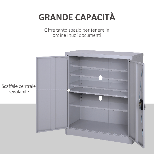 Vinsetto-Armadietto-Mobile-Ripiano-Regolabile-Chiusura-di-Sicurezza-per-Casa-Ufficio-Garage-Acciaio-80x40x92.5cm-Grigio