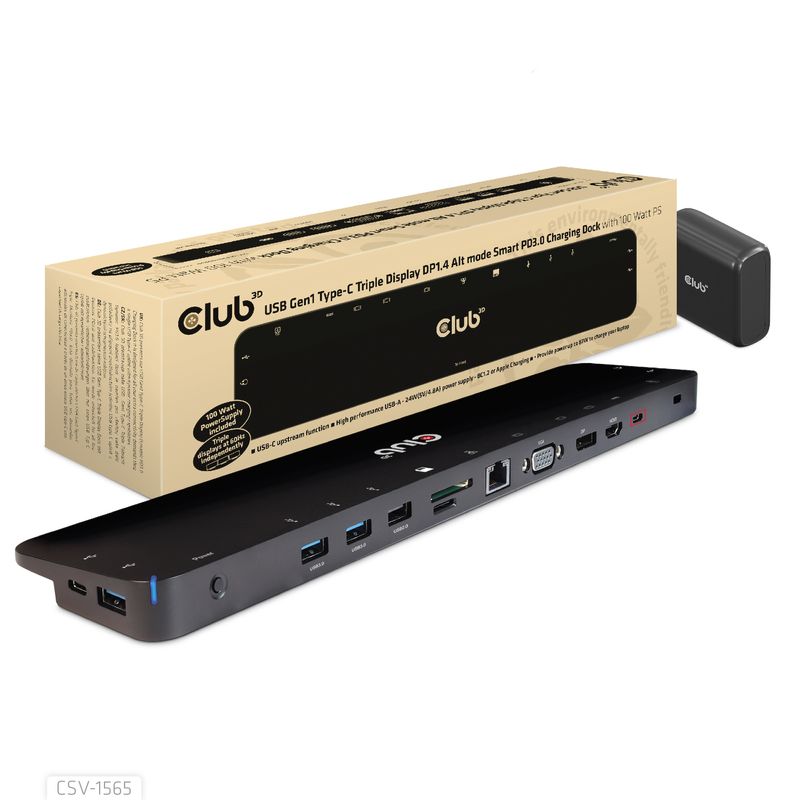 Club-3D-Docking-Station-Usb-C-Gen-1-Triple-Dp-100W-Power-Supply