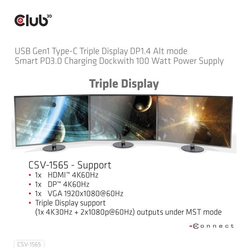 Club-3D-Docking-Station-Usb-C-Gen-1-Triple-Dp-100W-Power-Supply