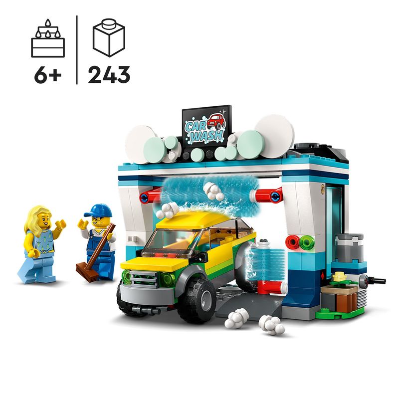 LEGO-City-60362-Autolavaggio-Gioco-per-Bambini-6--Anni-con-Spazzole-Rotanti-Macchina-Giocattolo-e-2-Minifigure-Idea-Regalo