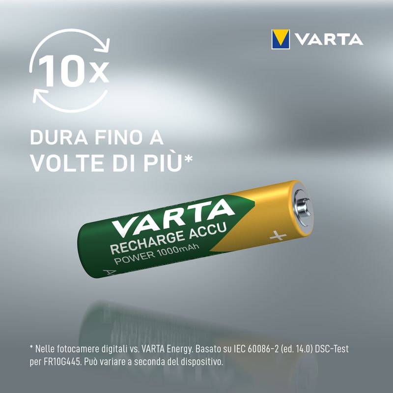 Varta-Recharge-Accu-Power-AAA-1000-mAh-Blister-da-4--Batteria-NiMH-Accu-Precaricata-Micro-ricaricabile-pronta-all-uso-