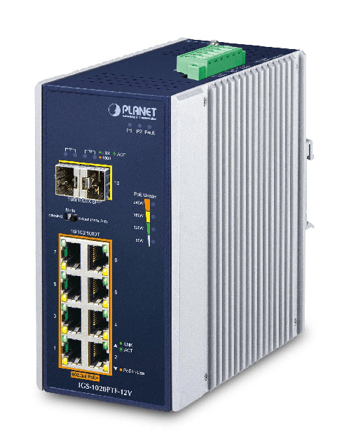 PLANET IP30 Ind 8-P 10/100/1000T Non gestito Gigabit Ethernet (10/100/1000) Supporto Power over Ethernet (PoE) Blu