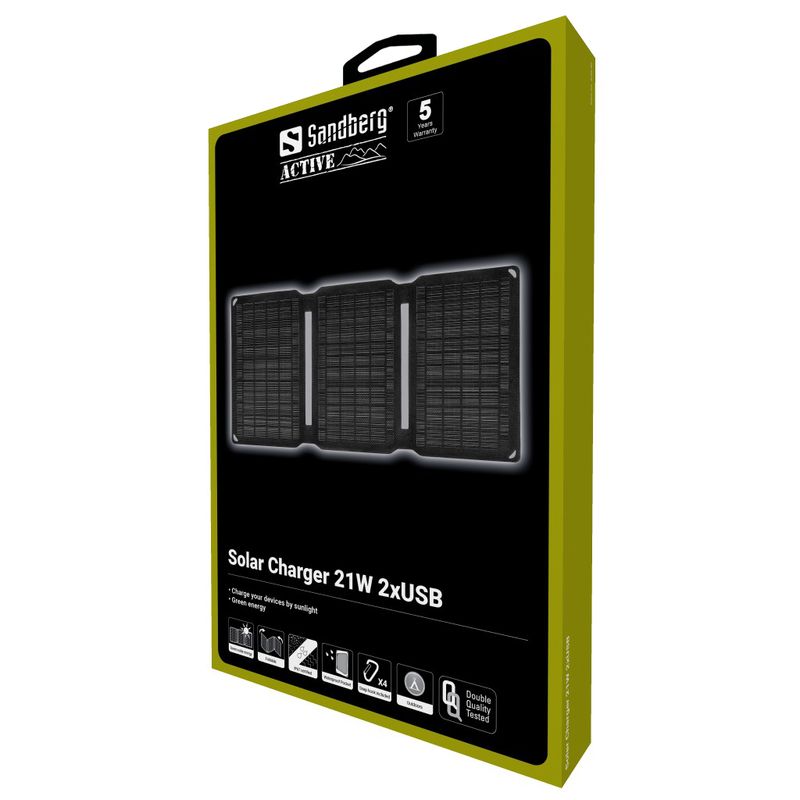 Sandberg-420-70-Caricabatterie-per-dispositivi-mobili-Universale-Nero-Solare-Esterno--Solar-Charger-21W-2xUSB---Warranty