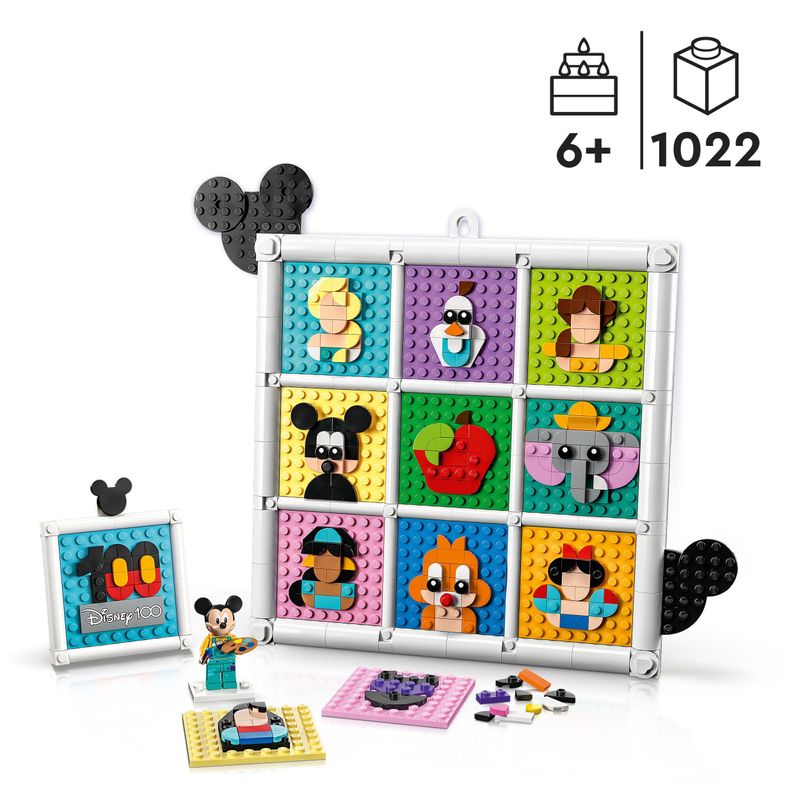 LEGO-43221-Disney-100-Anni-di-Icone-Disney-Set-di-Arti-e-Mestieri-con-Personaggi-da-Parete-72-Divertenti-Mosaici-da-Creare-con-l-Esclusiva-Minifigure-di-Topolino-Artista