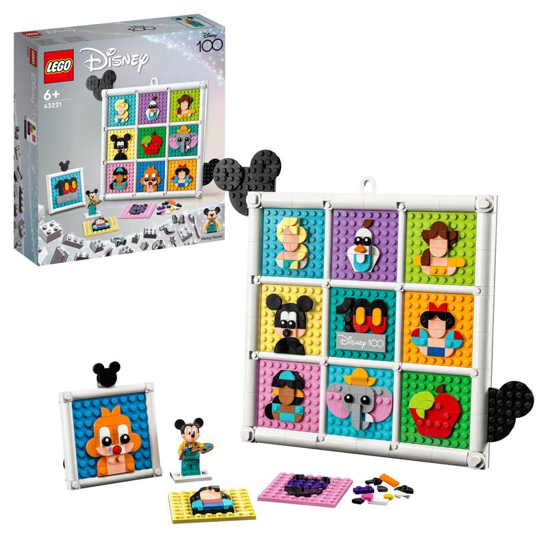 LEGO-43221-Disney-100-Anni-di-Icone-Disney-Set-di-Arti-e-Mestieri-con-Personaggi-da-Parete-72-Divertenti-Mosaici-da-Creare-con-l-Esclusiva-Minifigure-di-Topolino-Artista