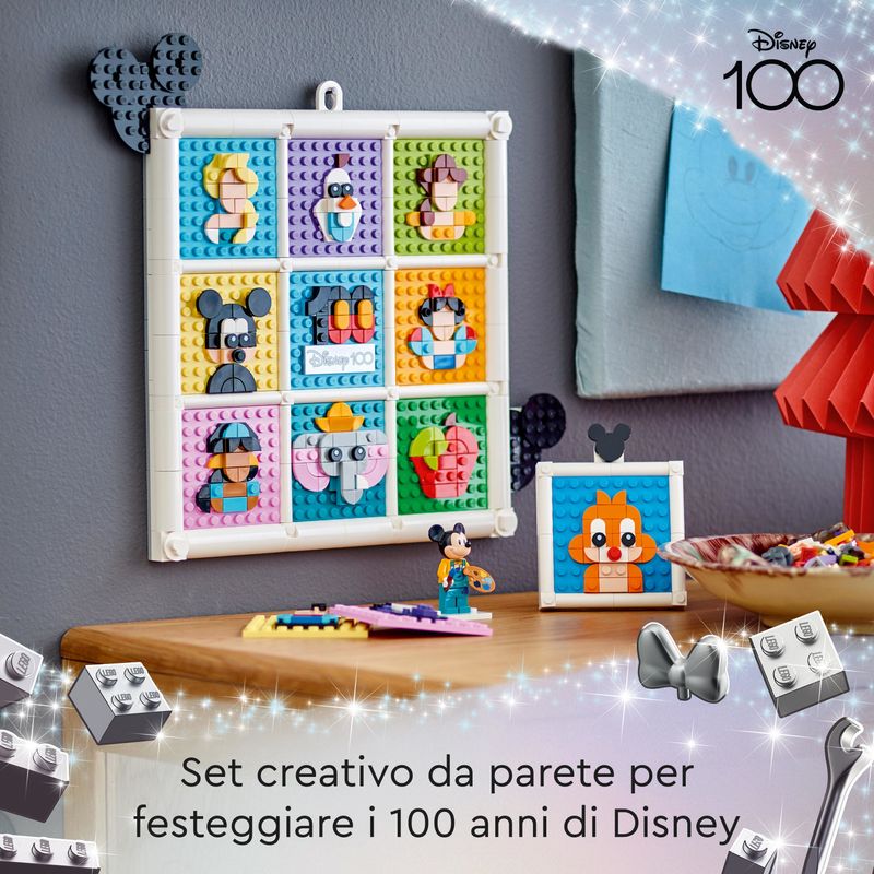 LEGO-43221-Disney-100-Anni-di-Icone-Disney-Set-di-Arti-e-Mestieri-con-Personaggi-da-Parete-72-Divertenti-Mosaici-da-Creare-con-l-Esclusiva-Minifigure-di-Topolino-Artista