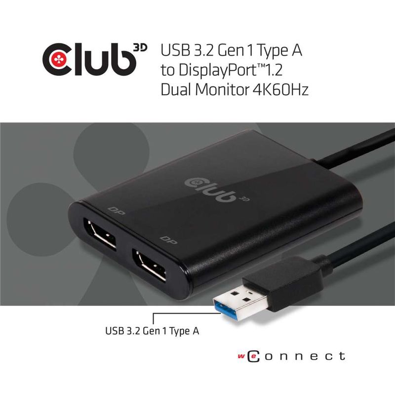 CLUB3D-USB3.2-Gen1-Type-A-to-DisplayPort™1.2-Dual-Monitor-4K60Hz-Video-Splitter