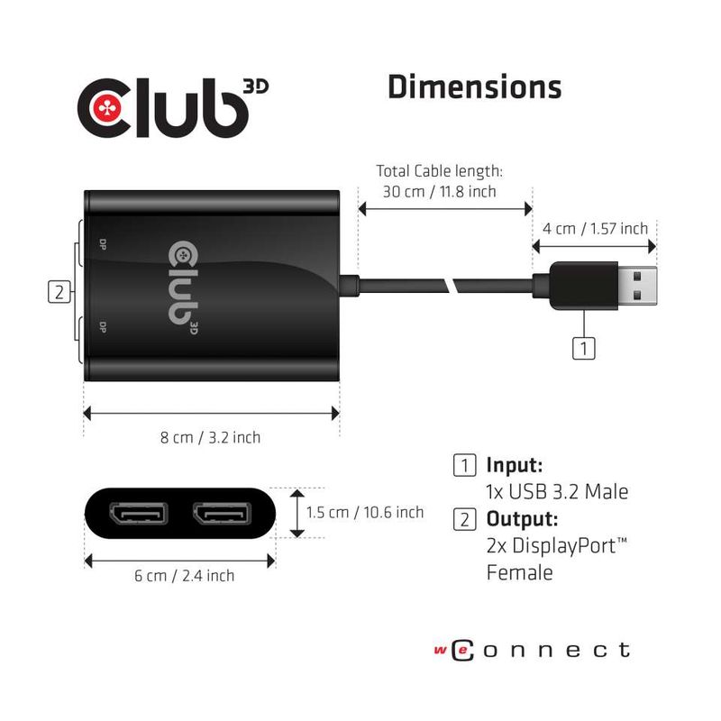 CLUB3D-USB3.2-Gen1-Type-A-to-DisplayPort™1.2-Dual-Monitor-4K60Hz-Video-Splitter