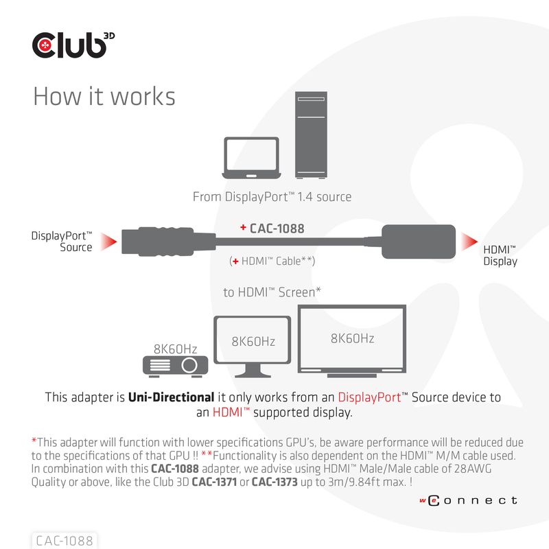 CLUB3D-CAC-1088-cavo-e-adattatore-video-021-m-DisplayPort-HDMI-Nero