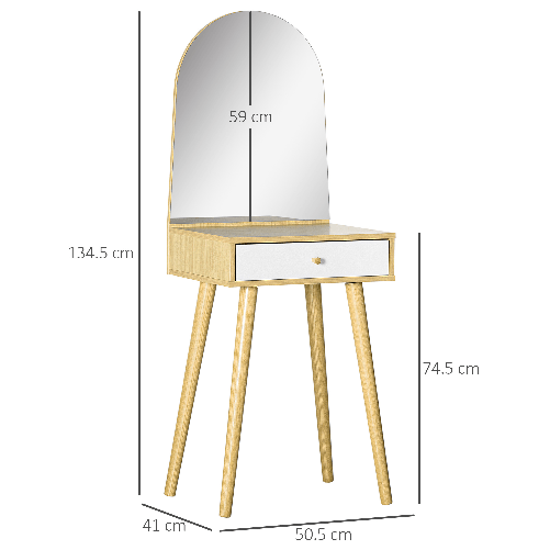 HOMCOM-Tavolo-per-Trucco-in-Truciolato-con-Specchio-e-Ampio-Cassetto-per-Accessori-di-Bellezza-50.5x41x134.5-cm