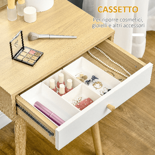 HOMCOM-Tavolo-per-Trucco-in-Truciolato-con-Specchio-e-Ampio-Cassetto-per-Accessori-di-Bellezza-50.5x41x134.5-cm