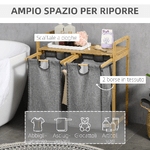 HOMCOM-Portabiancheria-in-Legno-di-bambu-con-Doppio-cesto-Estraibile-e-Ripiano-a-Doghe-63.5x33x73cm-Grigio