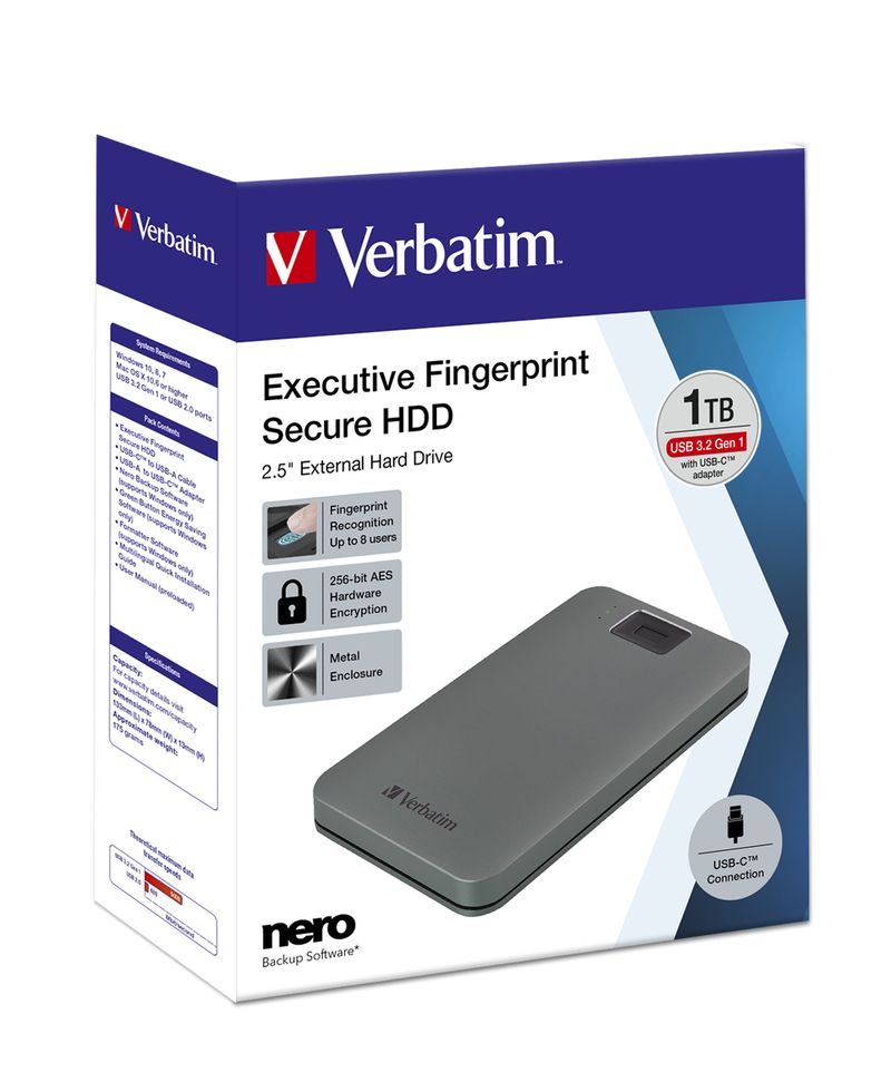 Verbatim-53652-disco-rigido-esterno-1000-GB-Grigio--Verbatim-Executive-Fingerprint-Secure-HDD-USB-3.2-Gen1-1Tb-