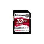 Kingston Technology 32GB Canvas React Plus SDHC UHS-II 300R/260W U3 V90 for Full HD/4K/8K