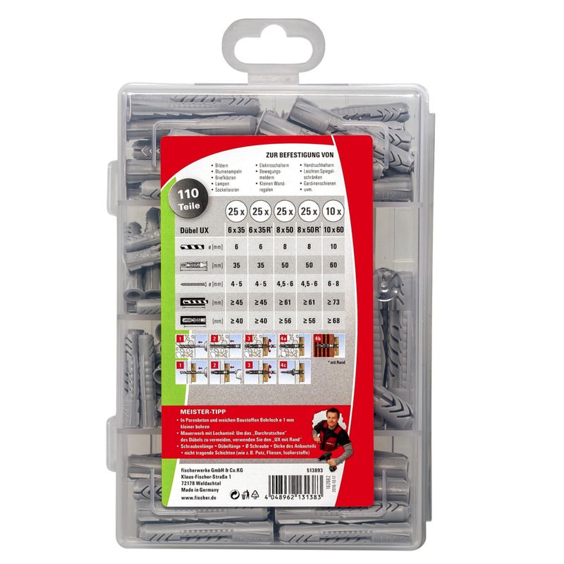Fischer-513893-MEISTER-BOX-UX---UX-R-set-di-tasselli-con-110-pezzi