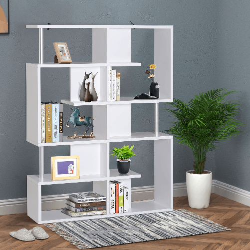 HOMCOM-Mobile-a-Scaffali-Libreria-5-Livelli-in-Legno-Bianco-120x28.6x160cm