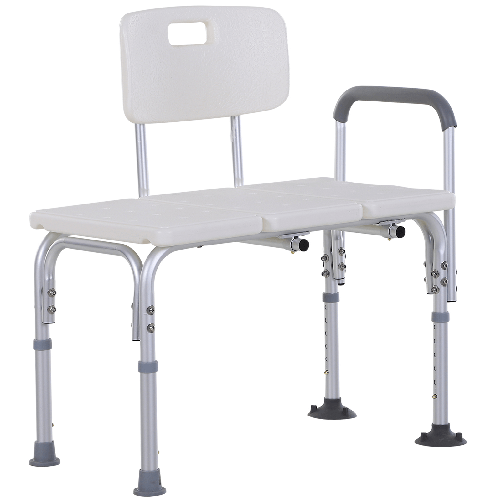 HOMCOM Sedia da Doccia con Altezza Regolabile su 6 Livelli, Piedini e Bracciolo Antiscivolo, Ampia Seduta (68.5x40.5cm)