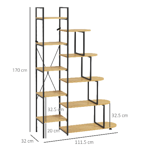 HOMCOM-Scaffale-Libreria-a-10-Livelli-Stile-Industriale-in-Truciolato-e-Acciaio-111.5x32x170-cm