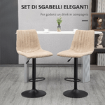 HOMCOM-Sgabelli-da-Bar-Set-2-Pezzi-ad-Altezza-Regolabile-in-Acciaio-e-Poliestere-47.5x57.5x95-116-cm-Marrone