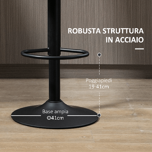 HOMCOM-Sgabelli-da-Bar-Set-2-Pezzi-ad-Altezza-Regolabile-in-Acciaio-e-Poliestere-47.5x57.5x95-116-cm-Marrone