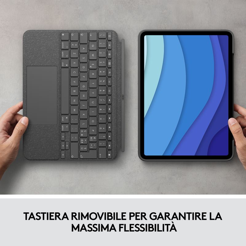 Logitech-Combo-Touch-Custodia-con-Tastiera-per-iPad-Pro-11-pollici--1a-2a-3a-gen---2018-2020-2021----Tastiera-Retroilluminata-Rimovibile-Trackpad-Smart-Connector---Grigio