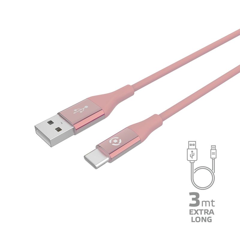 Celly-USBTYPECCOL3MPK-cavo-USB-3-m-USB-A-USB-C-Rosa