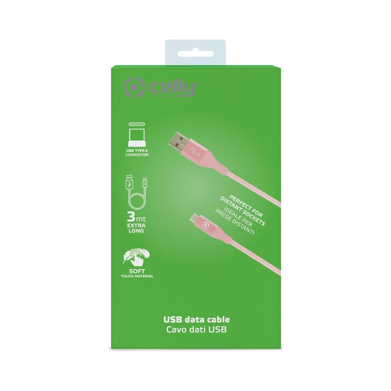 Celly-USBTYPECCOL3MPK-cavo-USB-3-m-USB-A-USB-C-Rosa