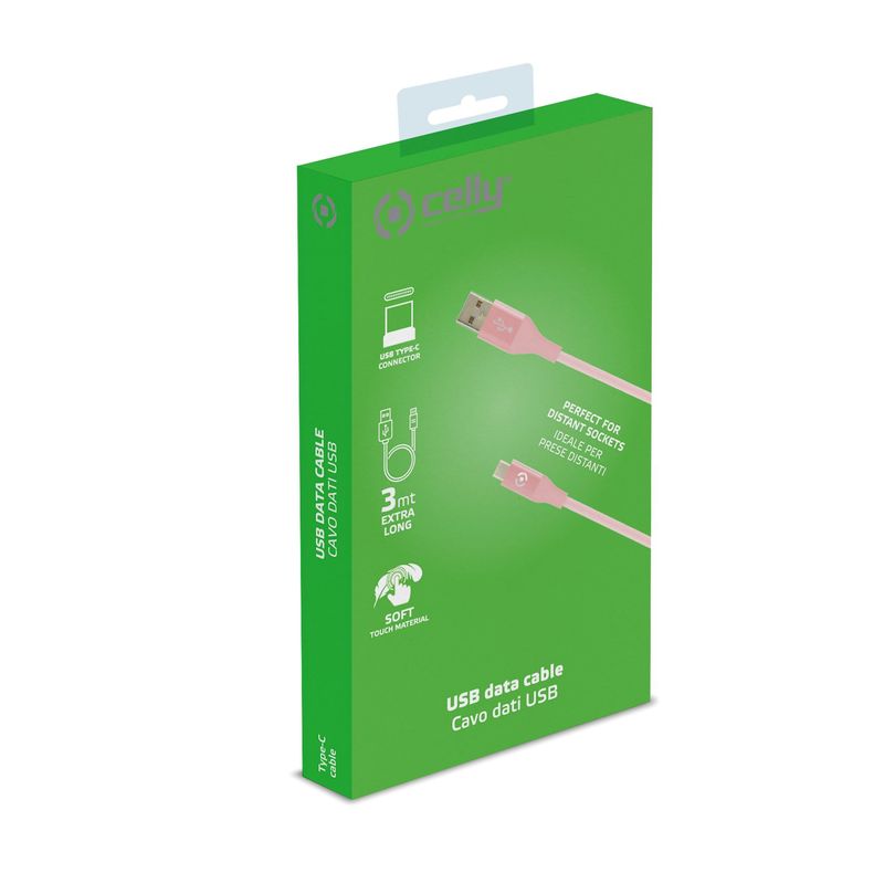 Celly-USBTYPECCOL3MPK-cavo-USB-3-m-USB-A-USB-C-Rosa
