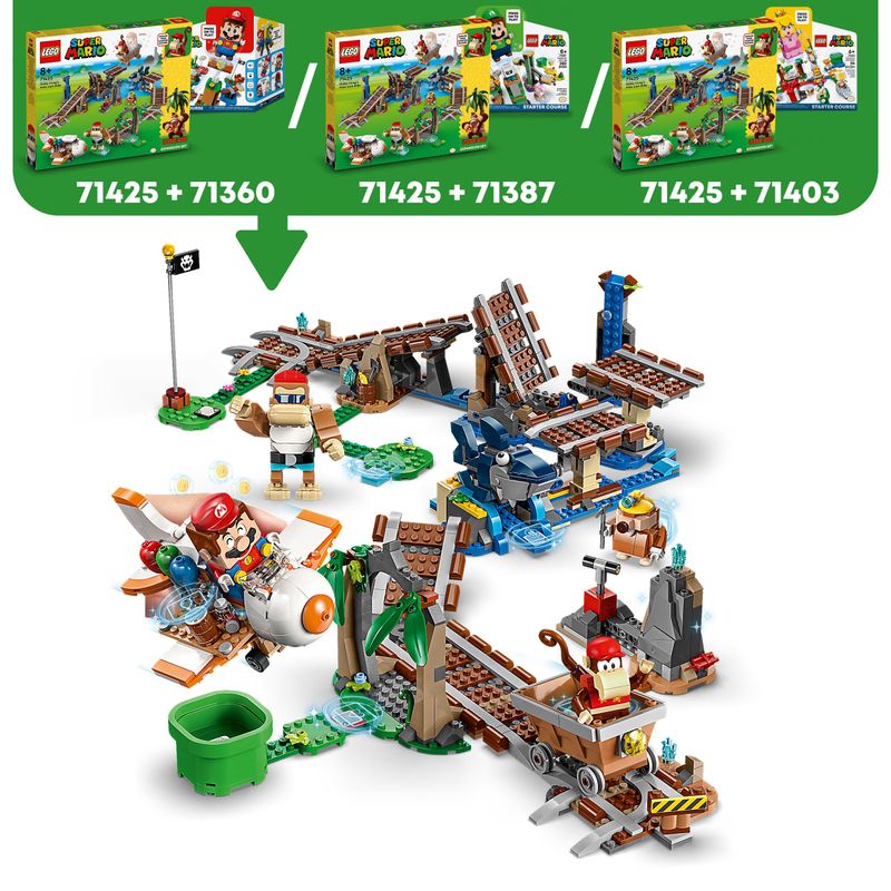 LEGO-Super-Mario-71425-Pack-di-Espansione-Corsa-nella-Miniera-di-Diddy-Kong-Livello-con-Percorso-Aereo-Giocattolo-e-4-Personaggi