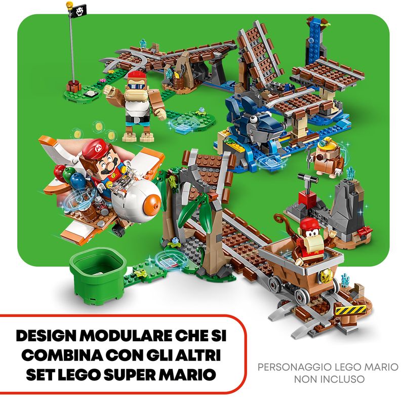 LEGO-Super-Mario-71425-Pack-di-Espansione-Corsa-nella-Miniera-di-Diddy-Kong-Livello-con-Percorso-Aereo-Giocattolo-e-4-Personaggi