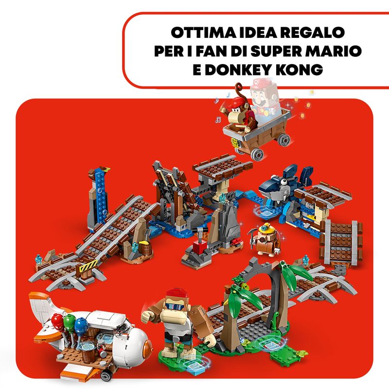 LEGO-Super-Mario-71425-Pack-di-Espansione-Corsa-nella-Miniera-di-Diddy-Kong-Livello-con-Percorso-Aereo-Giocattolo-e-4-Personaggi