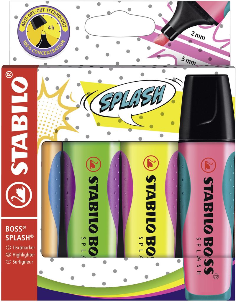 STABILO-Boss-Splash-evidenziatore-1-pezzo-i--Verde-Arancione-Rosa-Giallo-Punta-smussata