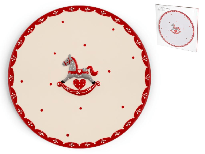 H&h Cavallino Piatto Torta Ceramica Tondo Cm30