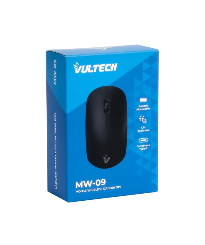 Vultech-Mouse-Wireless-1600Dpi-Nero-SilenziosoBatteriea-Integrata-RicaricabileAttacco-Type-C