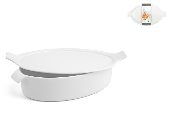 H&h Pirofila Ovale, Porcellana Bianca, Cm17x25xh6, Con Coperchio