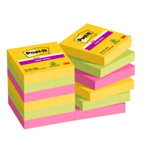 Post-It-622-12SS-CARN-pouch-autoadesiva-Quadrato-Verde-Rosa-Giallo-90-fogli-Autoadesivo