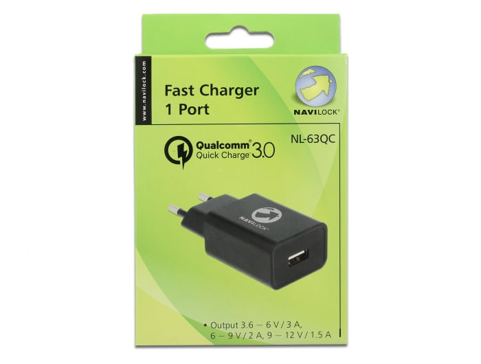 Caricabatterie-Navilock-1-x-USB-Type-A-con-Qualcomm-Quick-Charge-3.0-nero