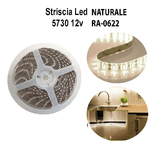 STRISCIA LED 5730 5M ADESIVA LUCE IP65 12V BIANCO NATURALE 4000K LUCI RA-0622