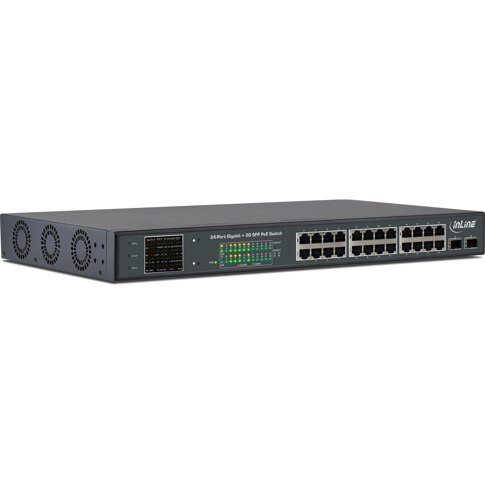 InLine 32324P - Switch - non gestito - 24 x 10/100/1000 (PoE)  2 x Gigabit SFP (Uplink) - montabile in rack - PoE (380 W
