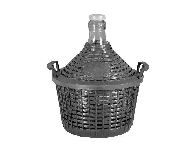 Damigiana in vetro con cesto in plastica