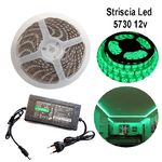 STRISCIA STRIP LED 5730 5M ADESIVA LUCE IP65 ALIMENTATORE 12V 5A VERDE 12W/M