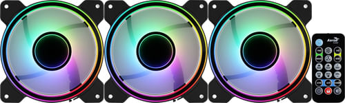 LOT-DE-3-VENTILATEURS-DE-BOITIER-AEROCOOL-MIRAGE-PRO-RGB-12CM--NOIR--AVEC-HUB-ET-TLCOMMANDE