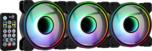 LOT-DE-3-VENTILATEURS-DE-BOITIER-AEROCOOL-MIRAGE-PRO-RGB-12CM--NOIR--AVEC-HUB-ET-TLCOMMANDE