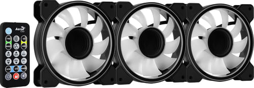 LOT-DE-3-VENTILATEURS-DE-BOITIER-AEROCOOL-MIRAGE-PRO-RGB-12CM--NOIR--AVEC-HUB-ET-TLCOMMANDE