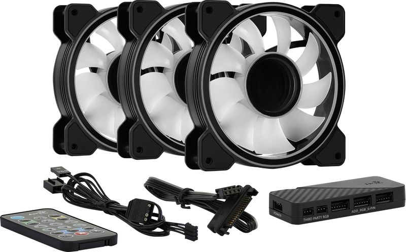 LOT-DE-3-VENTILATEURS-DE-BOITIER-AEROCOOL-MIRAGE-PRO-RGB-12CM--NOIR--AVEC-HUB-ET-TLCOMMANDE