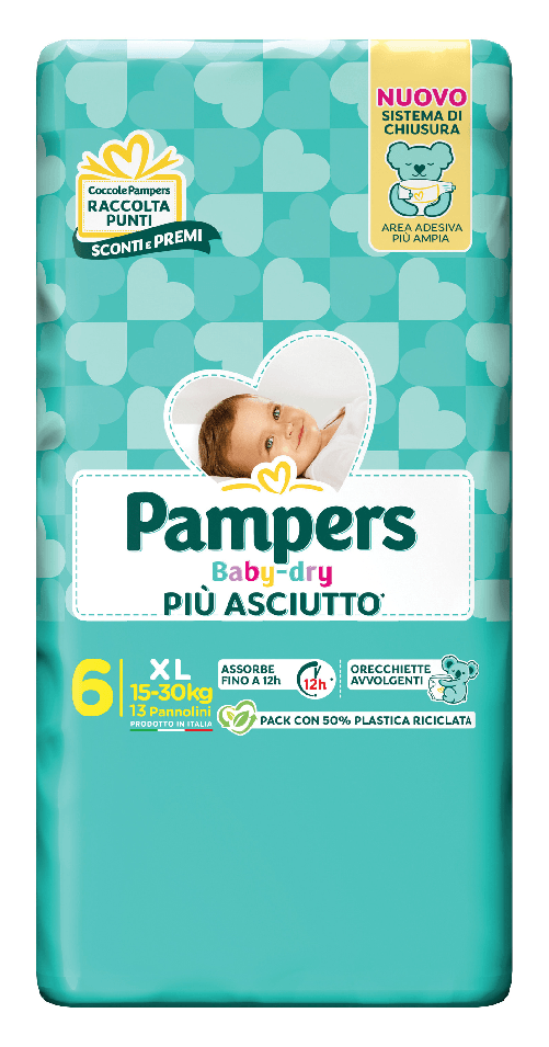 Pampers Baby-Dry 6 15-30 Kg. 13 Pannolini Xl Made In Italy