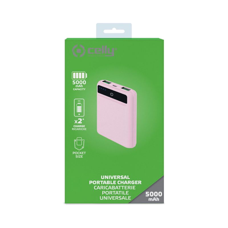 Celly-PBPOCKET5000PK-batteria-portatile-Polimeri-di-litio--LiPo--5000-mAh-Rosa