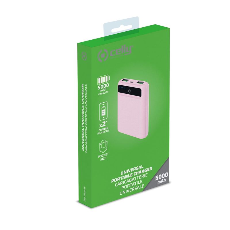 Celly-PBPOCKET5000PK-batteria-portatile-Polimeri-di-litio--LiPo--5000-mAh-Rosa