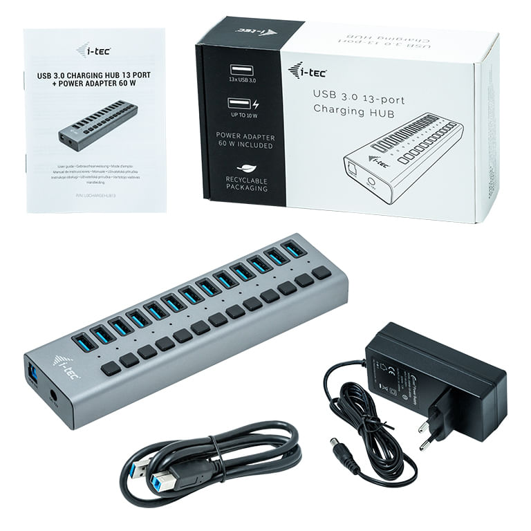 i-tec-U3CHARGEHUB13-Caricabatterie-per-dispositivi-mobili-Grigio-Interno